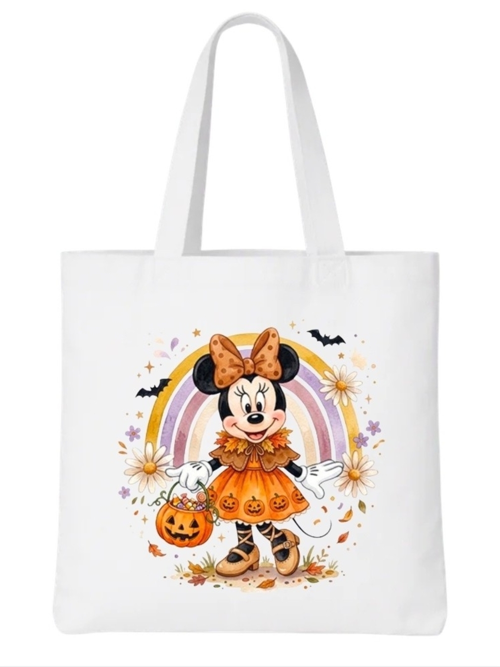 Halloween Minnie Mouse Print White Tote Bag
